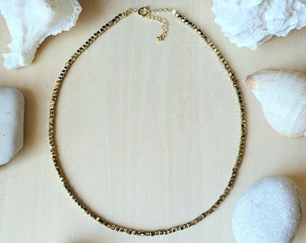 Fine golden hematite necklace, minimalist necklace, 24 carat fine gold, choker, boho boho.