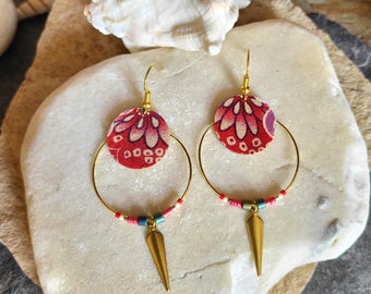 Flower creole earrings, 24k fine gold, miyuki beads, rare Japanese pattern, unique piece, handmade, gift for her