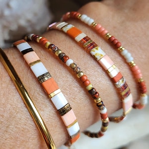 Verstelbare Miyuki Tila armbanden voor dames, terracotta koraal, roze, wit, goud, keuze uit koord of ketting, Miyuki kralenarmband.