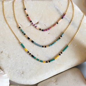 Fine serpentine chain necklace (24 carat fine gold) and Japanese miyuki beads, seed beads, minimalist necklace, boho boho, women&#39;s gift.