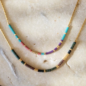 Fine chain necklace gilded with 24 carat fine gold and Japanese pearls, minimalist necklace, boho boho.