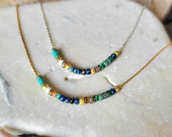 Japanese miyuki seed bead necklace, fine serpentine chain, gold (24 carat fine gold) or silver (silver plated).