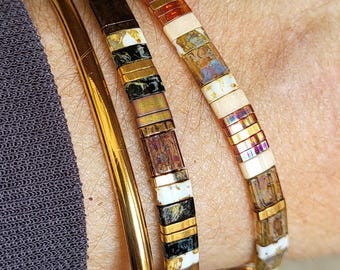 Pulsera Tila Miyuki de cuentas japonesas, color marrón cobre, iridiscente, dorada, con cuentas cuadradas, plana, colorida, ajustable, regalo bohemio para mujer.