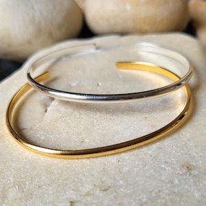 Bracelet jonc doré à l'or fin 24K ou plaqué argent, bracelet jonc fin et élégant, réglable, cadeau tendance, cadeau femme