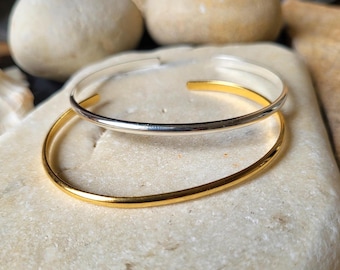 Gold-plated or silver-plated bangle bracelet, thin and elegant, adjustable, trendy gift, gift for women