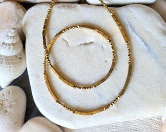 Delicate necklace in AAA gold-plated hematite stone, fine gold-plated choker necklace, gemstone necklace gift for women