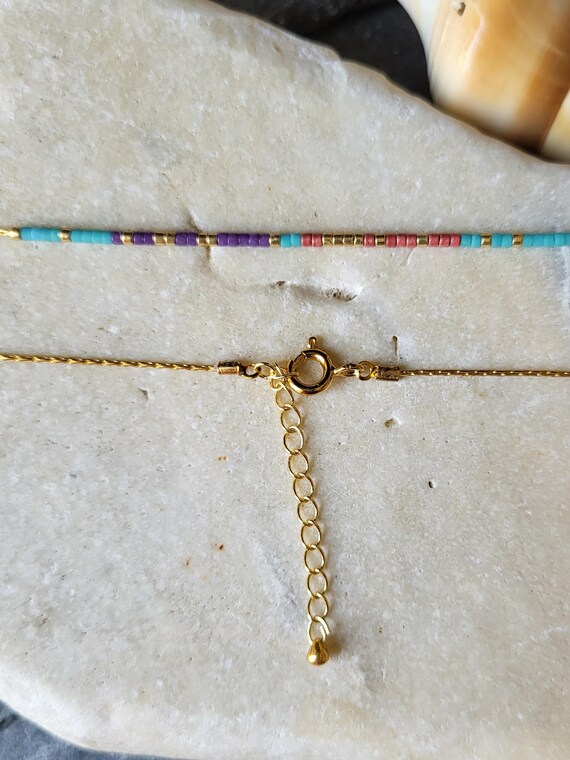 Collier Raffiné En Perles Miyuki Avec Chaîne Dorée à L'or Jaune 14k - Fait Main - Neuf