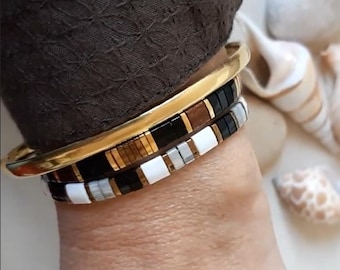 Pulsera Miyuki Tila, cuentas japonesas planas, negro, marrón, gris, caqui, blanco, dorado, pulsera de cordón ajustable, cuenta cuadrada Tila, regalo.
