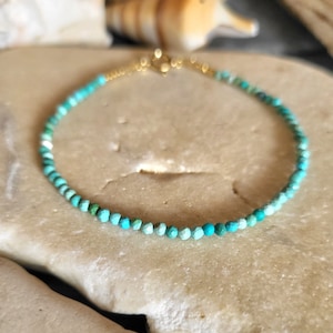 Genuine AA grade Turquoise bracelet, faceted round beads, 24k gold plated, silver plated, boho chic, women&#39;s gift, men&#39;s gift.