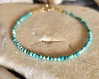 Real grade AA TURQUOISE bracelet, faceted round beads, 24 carat gold plated or silver plated, boho chic, gift.