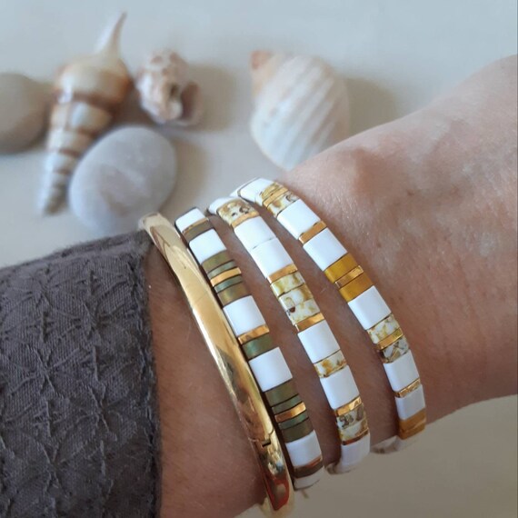 Lot De 4 Bracelets Superposables Perles Irisées - Ajustables, élégants, Cadeau Pour Femme, Fille