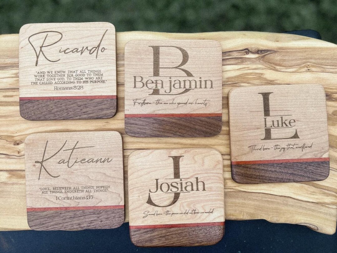 Personalized Wooden Coaster Set – Custom Engraved Coasters – Name or ...