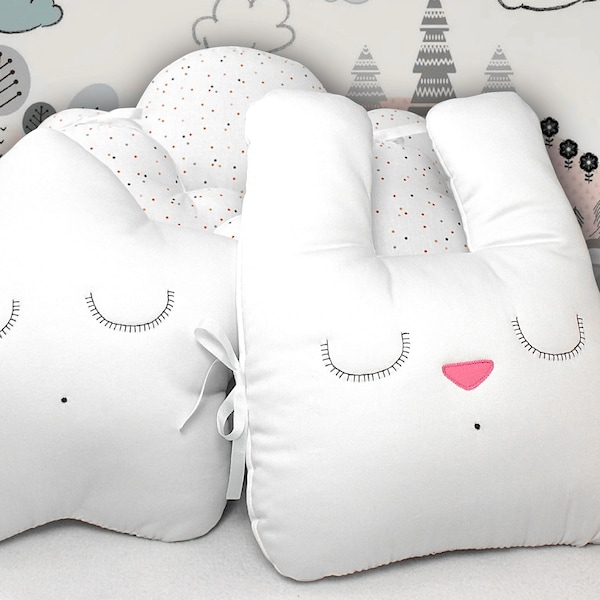 Lot de 5 coussins, lapin blanc, étoile et nuage