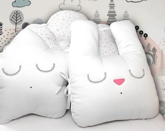 Lot de 5 coussins, lapin blanc, étoile et nuage