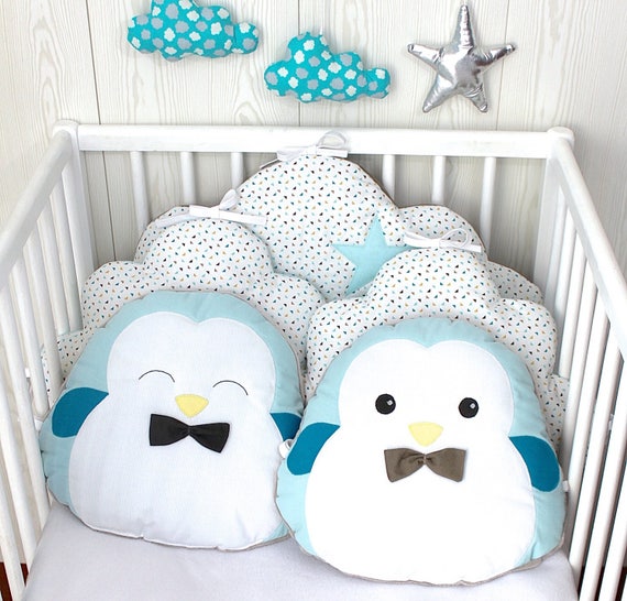 5 Coussins Pour Tour De Lit Ou Parc Nuages Petits Pingouins Etsy