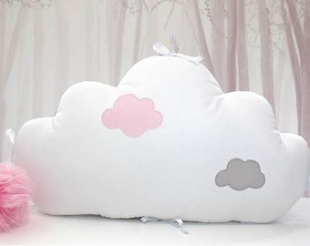 Coussin nuage pour tête de lit, rose et blanc, en 60, 70 ou 90cm large. Personnalisable