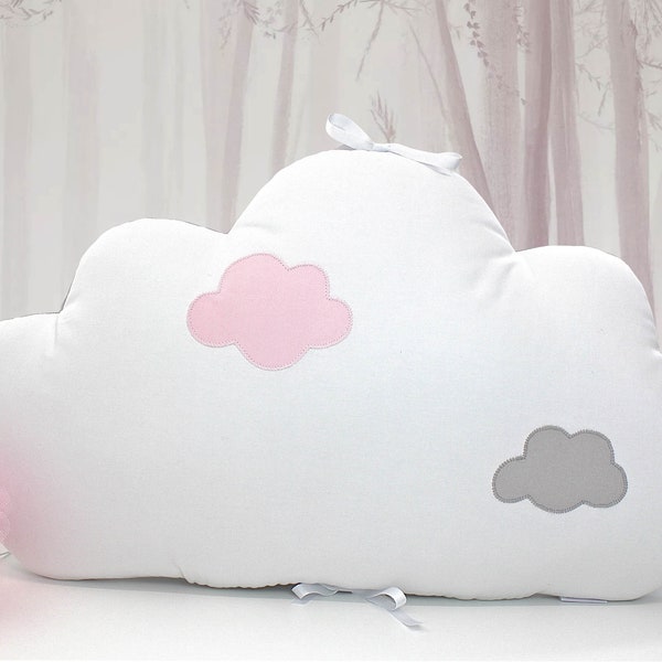 Coussin nuage pour tête de lit, rose et blanc, en 60, 70 ou 90cm large. Personnalisable