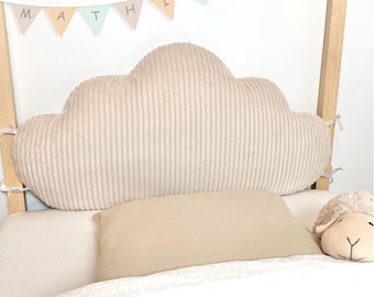 Wolkvormig hoofdbordkussen, ecru of taupe corduroy stof, breedte naar keuze: 60, 70, 80 of 90 cm
