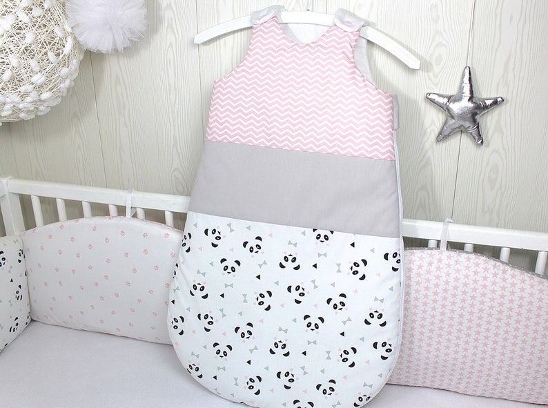 Gigoteuse motif panda, couleur rose, gris, blanc - Créatrice ESTY : PetitLionForBaby