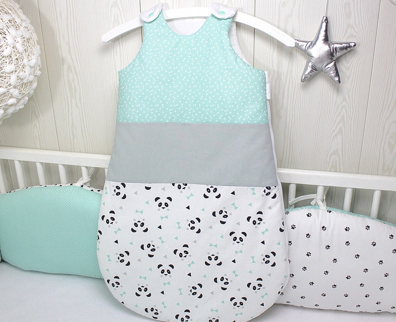 Gigoteuse bébé motif panda couleur vert d'eau gris - Créatrice ESTY : PetitLionForBaby