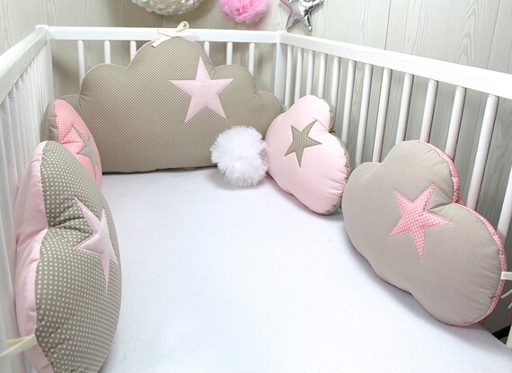 Baby Cot Bumper For 60cm Wide Bed 5 Cloud Pillows Pink Etsy