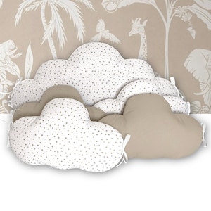 Conjunto de 5 almofadas em formato de nuvem para cama, quarto, sofá, cadeirinha de bebê, bege e com estrelas.