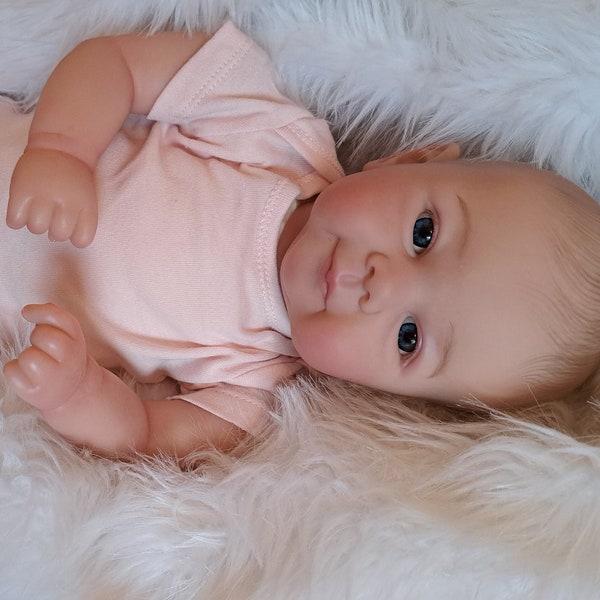 SALE Sweet and Realistic 19" Blue Eyed Reborn Baby Girl Doll  Painted Hair &  Magnetic Pacifier,  Child Friendly,   UK Seller