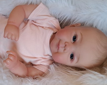 SALE Sweet and Realistic 19" Blue Eyed Reborn Baby Girl Doll  Painted Hair &  Magnetic Pacifier,  Child Friendly,   UK Seller