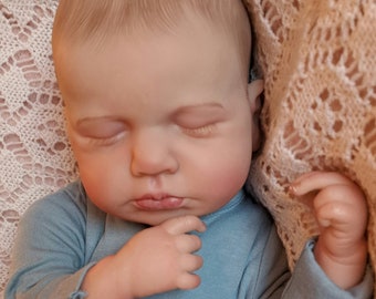 UK Realistic 20"  Sleeping Reborn Baby Boy Doll + Magnetic Dummy, Pacifier, Fully Weighted, Painted Hair  Child Friendly, Ready To Ship