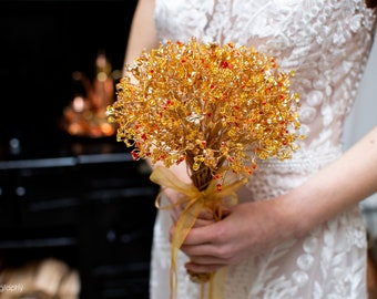 Alternative Wedding Bouquet: Honey Bee Unique Bridal Bouquet, Gold Colours, Bridesmaid Corsage, Accessories, Custom Design, Boho, Festival