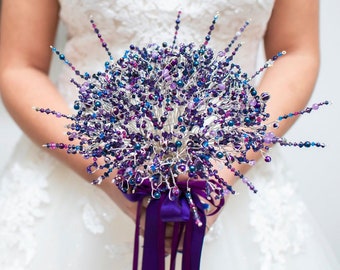 Alternative Wedding Bouquet: purple, blue, pink, galaxy theme, unique bride, Swarovski crystals, Stars & Birthstones, celestial, beaded