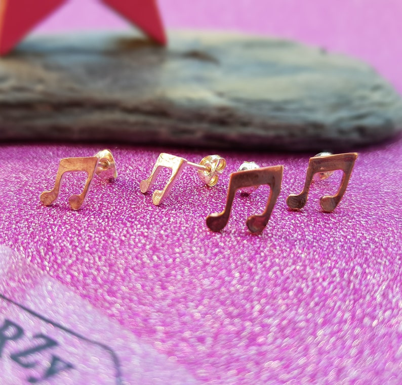 Music Note Stud Earrings Sterling Silver or Copper Gift for Etsy UK