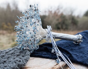 Alternative Bouquet: Winter wedding, custom design, Icy Swarovski Skulls, Crystals and Hematite, Game of Thrones, Blue, Silver, Corsage,