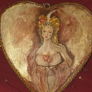 Solitary lady oil painting on wooden panel
