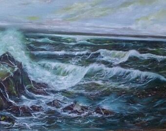Sea painting depicting particularly clear and transparent water