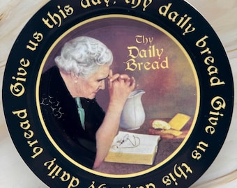 Vintage Maud Borup Dankbarkeit betende Frau Dein tägliches Brot dekorativer Sammlerteller