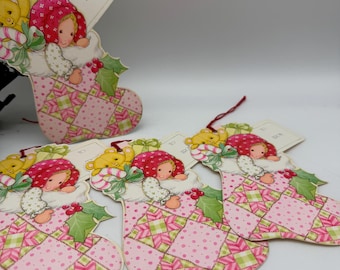 Vintage 1980's Holly Hobbie Novelty Christmas Paper Gift Tags