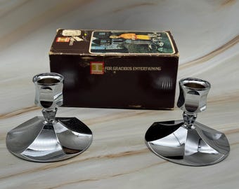 Candelabros vintage de cromo Irvinware de mediados de siglo.