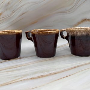 Vintage Hull Pottery MCM Oven Proof Brown Drip Glazed Coffee Mug Cups