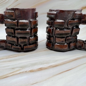 Vintage Rustic Artisan Ceramic Textured Barrel Brick Cup Mug