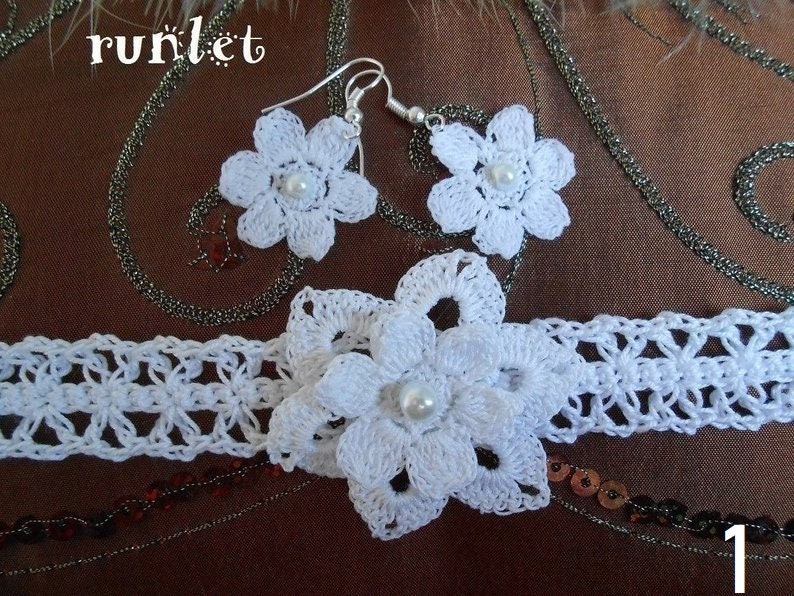 crochet jewelry white flower cotton earrings crochet bracelet handmade lace jewelry crochet earrings