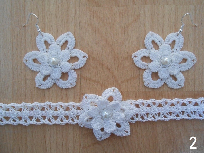 crochet jewelry white flower cotton earrings crochet bracelet handmade lace jewelry crochet earrings