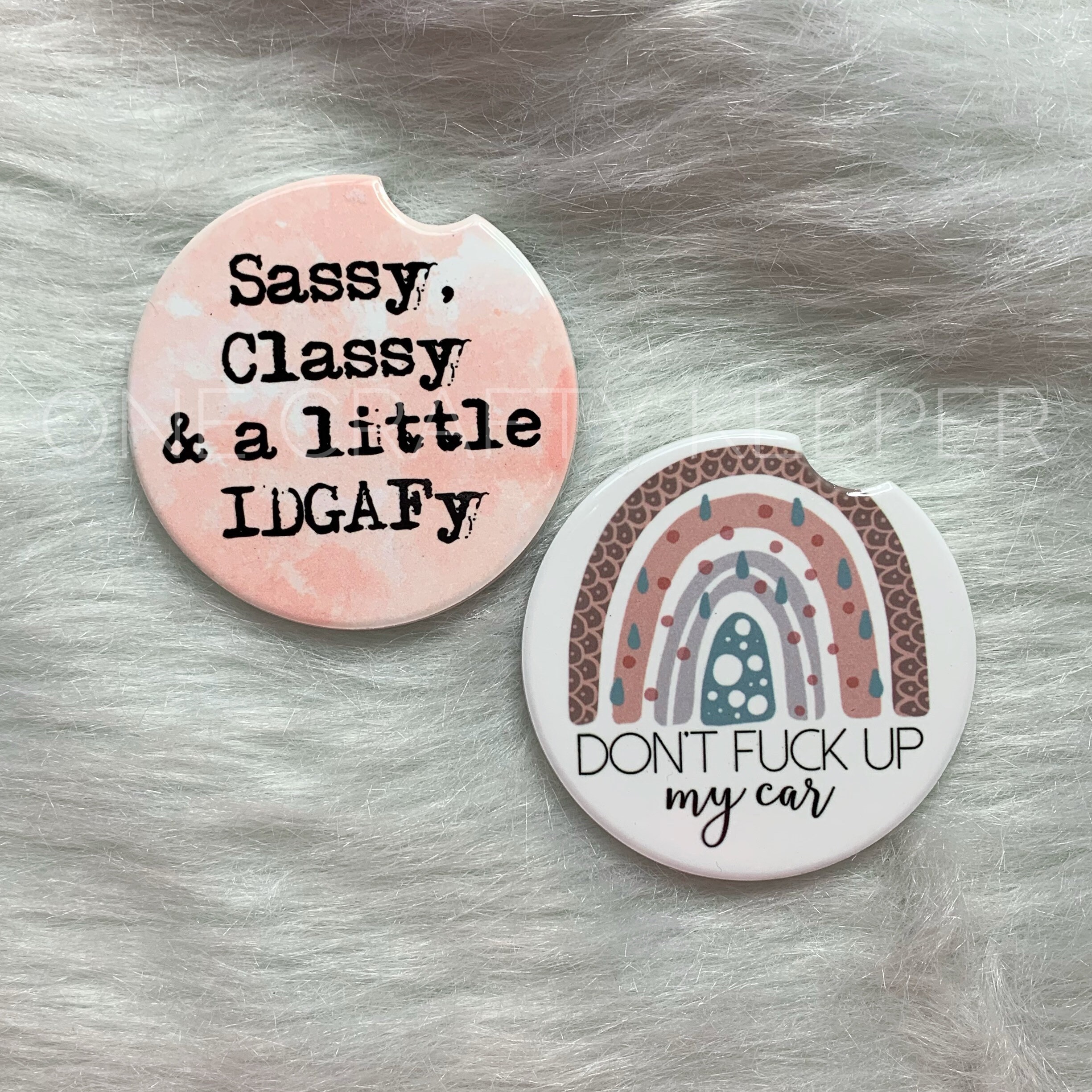 Ceramic set of 2 Car Coasters with Cork backing. Etsy