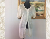 Long Open Weave Sweater Shell-Cream Color, Short Sleeve, Swim Cover Up, Light Weight Accent Wear