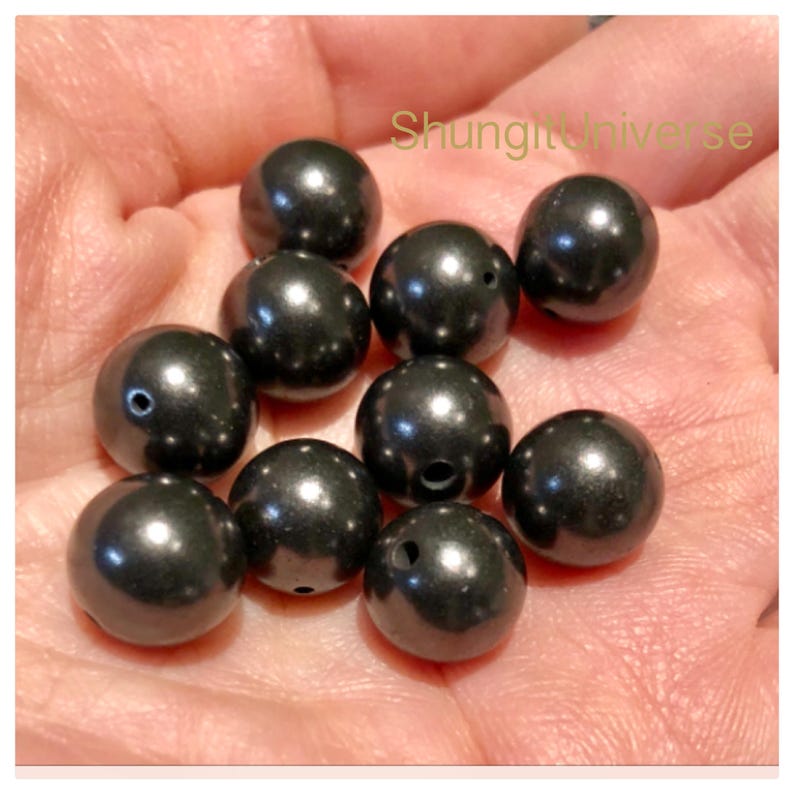 10 Shungite round beads,hole 0,6-0,9mm