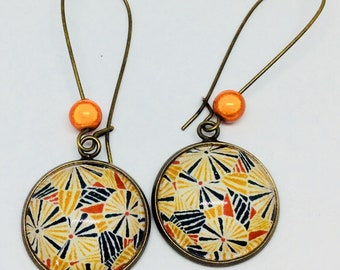 SF96 Vintage Japanese Orange Woven Floral Meisen with White Embroidery on Silk