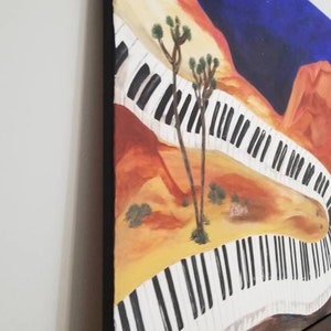 Creative Path_ Original acrylic wall art_ road of piano keys curving through desert and canyon in a darkened starry sky image 2