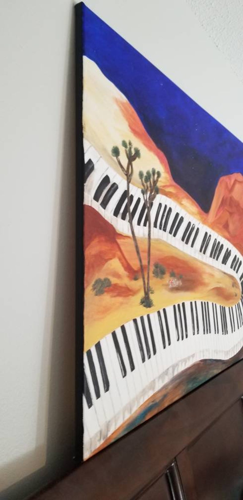 Creative Path_ Original acrylic wall art_ road of piano keys curving through desert and canyon in a darkened starry sky image 2