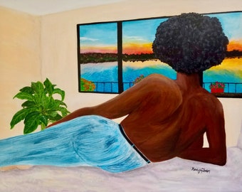 Wall Art Painting African American Woman Painting Original Handmade Wall Art Woman Bareback Painting Black Woman Afro