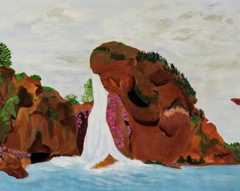 Gaia weint Wasserfall Wandkunst Original Acrylgemälde Expressionistisches Gemälde Wasserfallszene Erde Mutter Gaia Gemälde Gaia Wandkunst